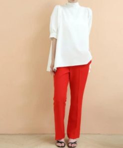 シャツ・ブラウス | ブラウス レディース 半袖 パフスリーブ ノーカラー ハイネック リボン 後ろリボン フォーマル 春夏 2way フレア 20代30代40代50代 通勤通学 蝶結び エレガント