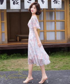 ミディアム | ワンピース レディース 花柄 きれいめ 膝丈 おしゃれ 上品 半袖 スクエアネック 大きいサイズ 30代 40代 夏新作 20代 サマーワンピース 大人 エレガント 韓国風