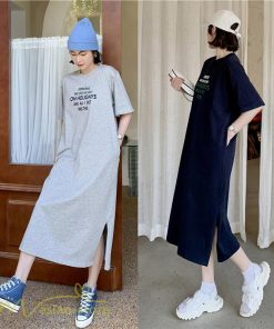 マキシ | ワンピース レディース Tシャツワンピース カットソー ロングTシャツ 夏新作 英字 半袖ワンピ ロングワンピ 大きいサイズ 体型カバー サマー 裾口スリット 夏物