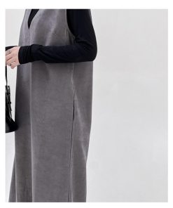 マキシ | ワンピース ジャンパースカート ジャンスカ 深Vネック ロングワンピース Vネック スリット入りロングワンピース ノースリーブ 30代40代 オフィス 大人