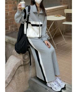 スカート | スウェット秋冬 レディース ドッキング ロングジャケット パーカー スウェット アウター 無地 ボトムズ 運動 ウエストゴム ジップアップ