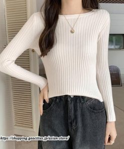 ニット・セーター | カットソー ニット レディース リブニット 長袖 秋冬 春 トップス スリム ストレッチ インナー 無地 長袖カットソー 着痩せ プルオーバー 通学通勤 長袖ニット