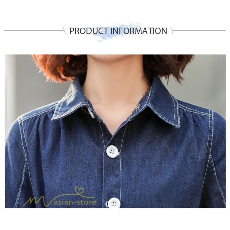 デニムワンピース | レディース デニム ワンピース マーメイド 長袖 秋 5分袖 カジュアル シャツワンピース カジュアル ロング丈 レトロ風 ポケット 着痩せ