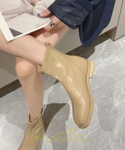 ショートブーツ | ブーツ レディース グランドトゥ 痛くない 歩きやすい 疲れない 滑りにくい 履きやすい ブラック オフホワイト カーキ ブラウン 22.5cm-25cm 黒