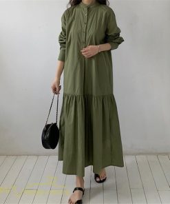 マキシ | シャツワンピース モックネック レディース 無地 長袖 切り替え Aラインワンピース 20代30代 フリーサイズ 春 ゆるワンピース コーデ 40代50代 秋 体型カバー