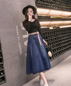 スカート | デニムプリーツフレア ハイウエスト スタイリッシュ ミディアム韓国風 上品 Aライン 大きいサイズ ゆったり 人気 レディース 春秋コーデ