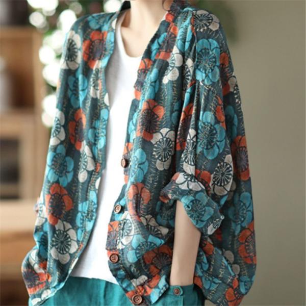 カーディガン | 麻混 レディース 花柄 初秋 リネン カジュアル Vネック 長袖 羽織 きれいめ 春 夏 秋 薄手 おしゃれ 40代50代 ゆったり 20代30代 大きいサイズ