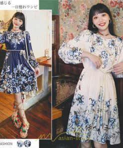 ミニ丈 | ワンピース ひざ丈 膝上 着映え 着痩せ 長袖 ゆったり 大人っぽ 普段使い 旅行 部屋着 お出かけ ベージュ 青 かわいい きれいめ 花柄 SNS映え リゾート レトロ風