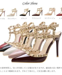 サンダル | ハイヒール キャバパンプス レディース パーティー アンクルストラップ結婚式靴 スタッズpumpsポインテッドトゥ サンダルパンプス