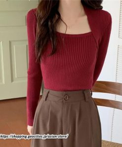 ニット・セーター | カットソー ニット レディース リブニット 長袖 秋冬 春 トップス スリム ストレッチ インナー 無地 通学通勤 着痩せ 長袖ニット 長袖カットソー プルオーバー