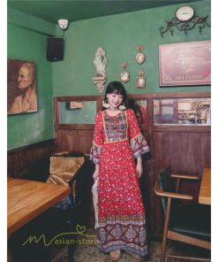 マキシ | ワンピース 長袖 レディース ロング丈 コットン Aライン ゆったり 体型カバー 大人 可愛い ナチュラル 春 夏 秋 海外旅行 フェミニン 着痩せ Vネック エスニック