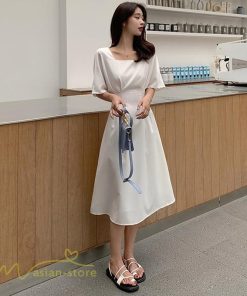 ミディアム | ワンピース レディース 春 夏 半袖 サマーワンピース 着痩せ 無地 カジュアル 大きいサイズ 上品 Aラインワンピース 大人 韓国風 通学 シフォン お出かけ 通勤