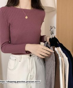ニット・セーター | カットソー ニット レディース リブニット 長袖 秋冬 春 トップス スリム ストレッチ インナー 無地 長袖カットソー 着痩せ プルオーバー 通学通勤 長袖ニット