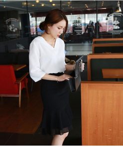 シャツ・ブラウス | シャツブラウス レディース シャツ 五分袖 Vネック 無地 トップス カットソー 可愛い 大人 30代 40代 50代 フォーマル ピンク 白 ブルー オフィス