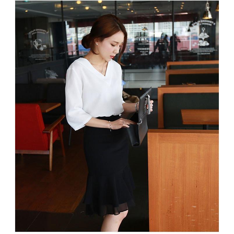 シャツ・ブラウス | シャツブラウス レディース シャツ 五分袖 Vネック 無地 トップス カットソー 可愛い 大人 30代 40代 50代 フォーマル ピンク 白 ブルー オフィス