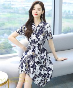 ミディアム | シャツワンピース レディース ワンピース 着痩せ 花柄 膝丈 ミディアムワンピース 上品 Aラインワンピース 春 夏新作 フリーサイズ サマーワンピース 通勤通学