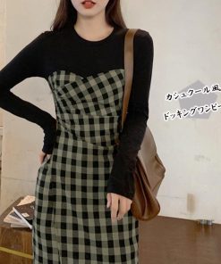 ワンピース | ドッキングチェック柄 長袖