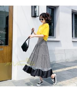 スカート | フレア ロング春物 レディース 春夏 チェック柄 ドッキング リゾート 体型カバー お出かけ 20代30代40代50代 着痩せ 通勤通学 カジュアル
