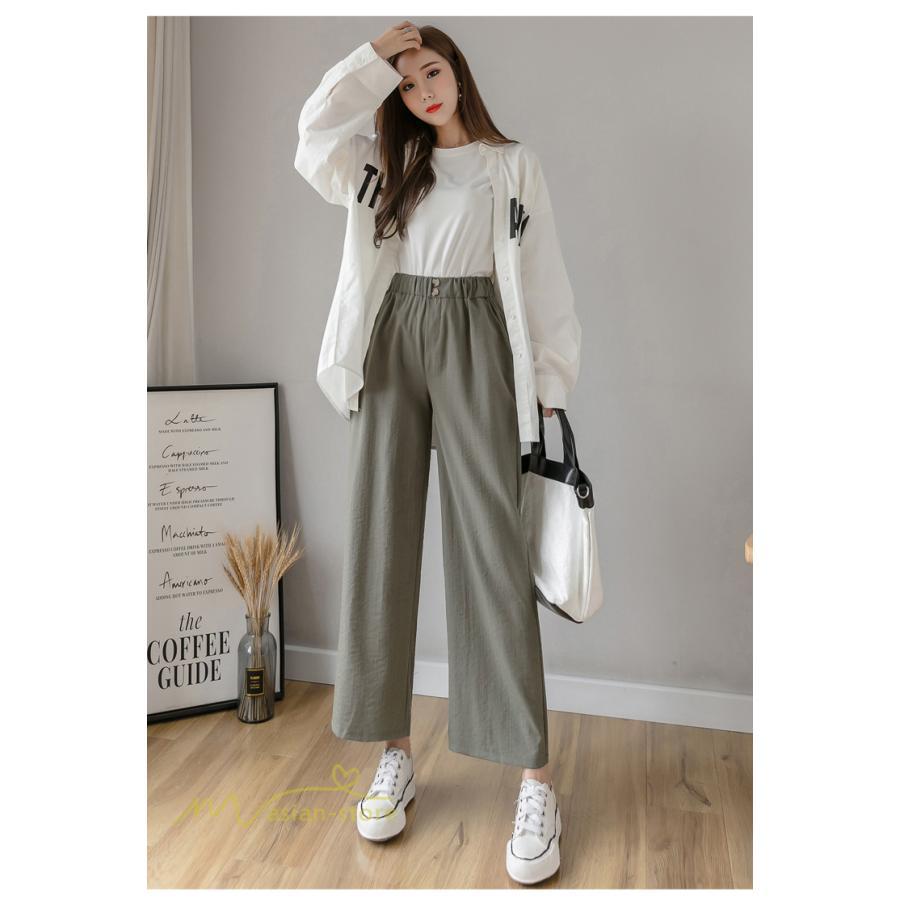 ワイドパンツ | ガウチョパンツ ゆったり ロングパンツ ハイウエストパンツ ウエストゴム カジュアルパンツ 無地 体型カバー レディース おしゃれ 通勤通学