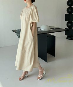 マキシ | ワンピース レディース パフスリーブロングワンピース ハーフスリーブ マキシワンピース ロング丈 半袖 マキシ丈 送料無料 韓国ファッション カジュアル