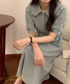 マキシ | ワンピース レディース 半袖 シャツワンピース ロングワンピース 無地 半袖ワンピース シンプル 春 夏 秋 グレー かわいい ブラック フリーサイズ 2色