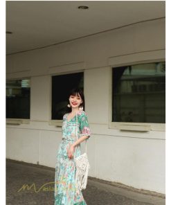 マキシ | ロングワンピース 五分袖 夏ワンピース 秋新作 Aラインワンピース マキシワンピース 花柄 プリント 旅行 ダンス ワンピース 30代40代 舞台 可愛い リボン