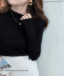 ニット・セーター | カットソー ニット レディース リブニット 長袖 秋冬 春 トップス スリム ストレッチ インナー 無地 プルオーバー 着痩せ 長袖ニット 通学通勤 長袖カットソー