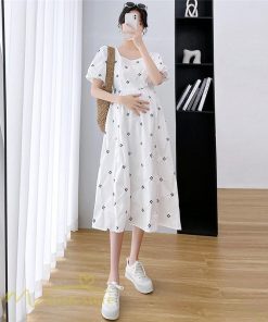 ワンピース | マタニティスカート レディース 着痩せ Aライン半袖 スクエアネック 薄手 夏新作 膝丈 妊婦服 柄 ポケット 産前 マタニティウェア 夏服