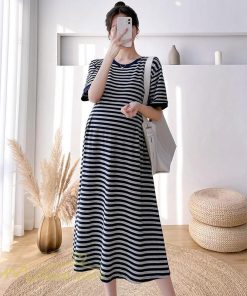ワンピース | マタニティレディース ストライプ 着痩せ ゆる妊婦服 夏 サマーママ着 大きいサイズ 産前産後 上品 シンプル 大きいサイズ