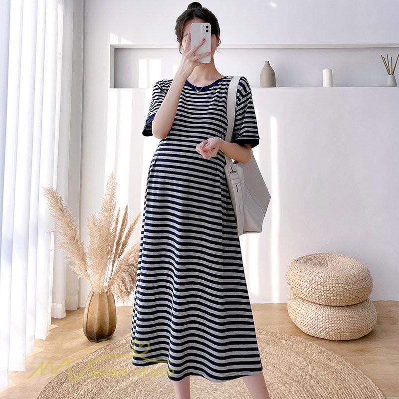 ワンピース | マタニティレディース ストライプ 着痩せ ゆる妊婦服 夏 サマーママ着 大きいサイズ 産前産後 上品 シンプル 大きいサイズ