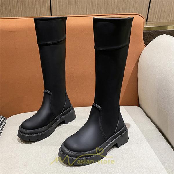 ロングブーツ | レディース ブーツ 厚底 歩きやすい 痛くない 定番 カジュアル 人気ブーツ ファスナー 黒 ブラック 美脚 おしゃれ オフホワイト 白 ブラウン