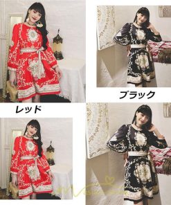 ミニ丈 | ワンピース 長袖 膝上 ひざ上 夏 秋 きれいめ レディース 大人 カジュアル かわいい 上品 リゾート お出かけ ワンピ 小柄 赤 黒 花柄 低身長 二色展開