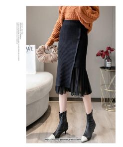 スカート | レディース 春 おしゃれ タイトフリルレイヤード ミモレ丈 ロング丈 ニット きれいめ オフィス カジュアル 秋冬