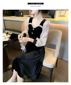ミディアム | Aラインワンピース 秋コーデ レディース 長袖 切り替え ビロード 膝丈ワンピース 美ライン シルエット 無地 黒ワンピース オフィス フォーマル 大人 お呼ばれ