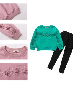 (子供)その他 | 花柄 スカート付き おしゃれ 長ズボン 女の子 カジュアル 秋冬 新品 レギンス キッズ 可愛い 長袖 セットアップ Tシャツ