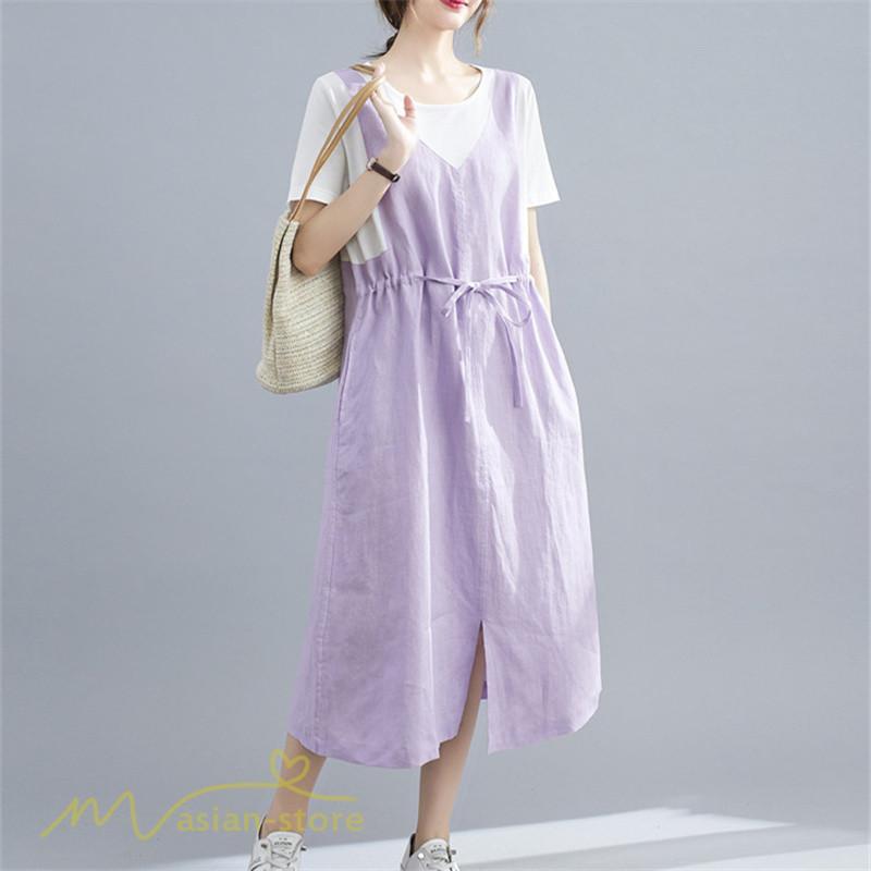 マキシ | ワンピース ロングワンピース レディース 重ね着 半袖ワンピース 切り替え 20代 30代 無地 上品 カジュアル 50代 40代 体型カバー Aラインワンピース 着痩せ