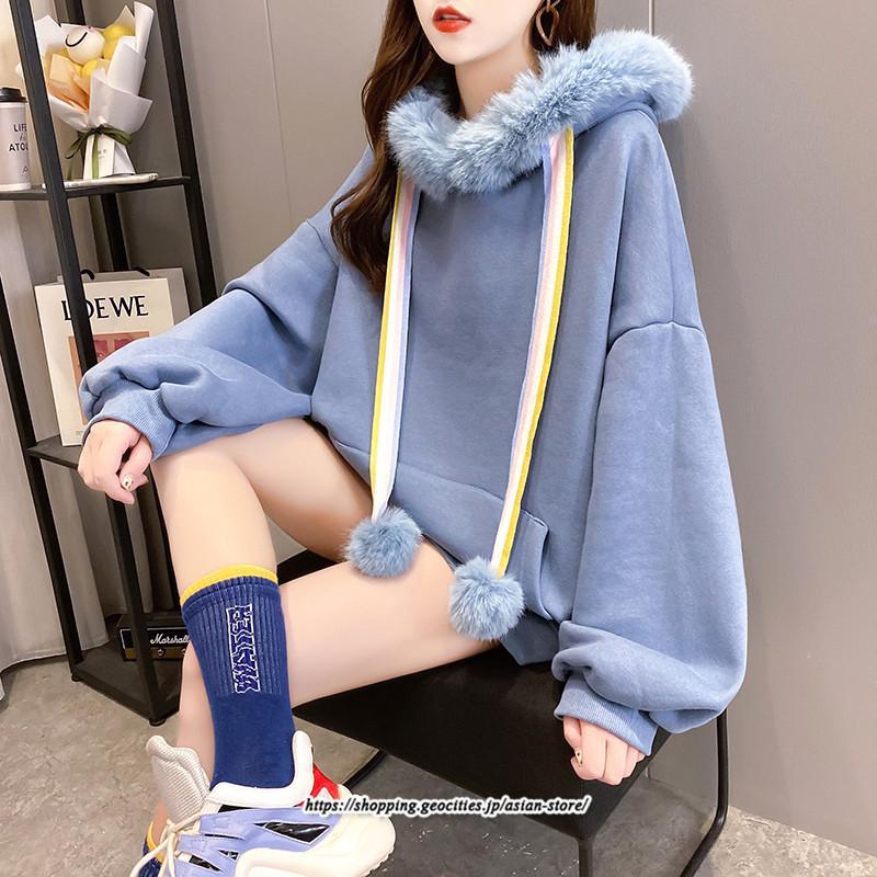 パーカー | レディース 裏ボア 裏起毛 防寒 フード付き スウェット トップス 秋 冬 あったか ゆったり 韓国風 カジュアル 体型カバー 暖かい 安い