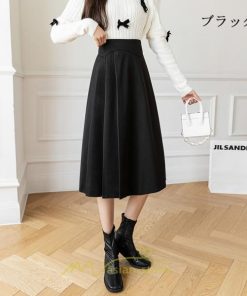 スカート | レディース 無地 ロング丈 ミモレ丈ハイウエスト ウエストゴム Aライン 着痩せ 脚長効果 通勤 就活 オフィス エレガント 日常 OL 上品 ビジネス