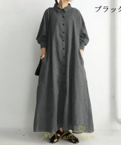 マキシ | Tシャツワンピース ワンピース 長袖 レディース 春 大きいサイズ きれいめ シャツワンピース ロング丈 マキシ丈 おしゃれ 可愛い ボーダー柄 綿麻 通勤 大人