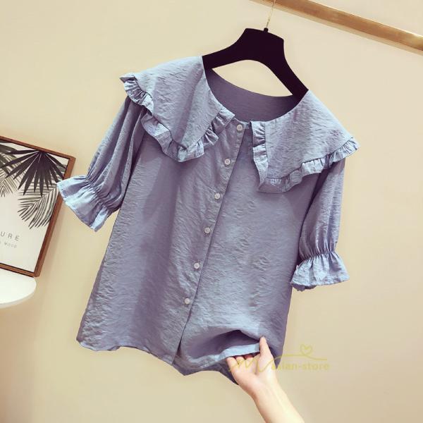 シャツ・ブラウス | ブラウス シャツ レディース スクエアネック 半袖 可愛い ブラウス 着痩せ 半袖トップス ベルスリーブ きれいめ 通勤 デイリーコーデ 韓国ファッション
