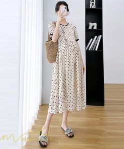 ワンピース | マタニティレディース 着痩せ ドット柄 Aライン半袖 ゆったり マタニティウェア 上品 産前 サマー おしゃれ お出かけ 妊婦服