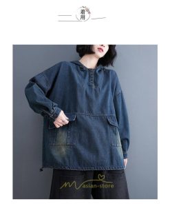 シャツ・ブラウス | デニムシャツ レディース長袖 トップス ブラウス ブルー 春 秋 カジュアル シャツ おしゃれ 可愛い マタニティ フード カジュアル 大きいサイズ 送料無料