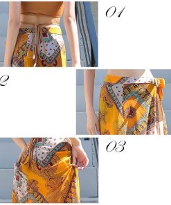 ビキニ | 水着 パレオ付き3点セット水着 ショートパンツ クロスバンド ハイウエスト エスニック柄 レディース リゾート