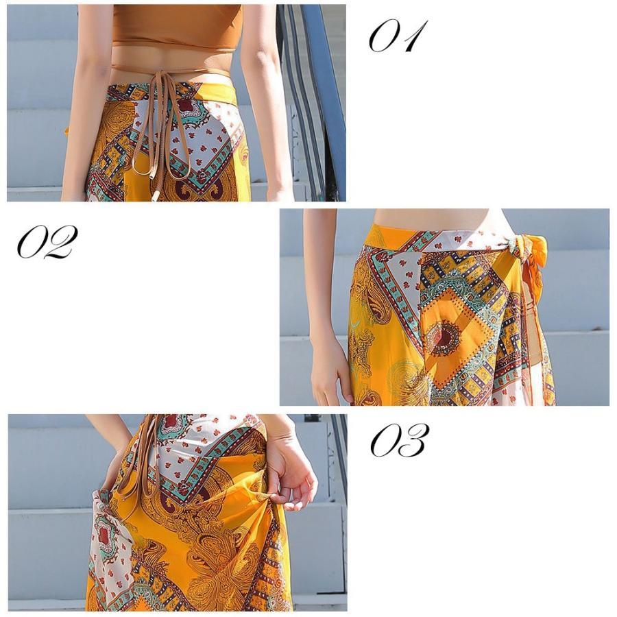 ビキニ | 水着 パレオ付き3点セット水着 ショートパンツ クロスバンド ハイウエスト エスニック柄 レディース リゾート