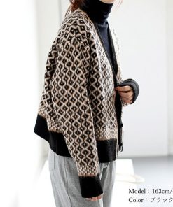 カーディガン | ニットトップス ニット長袖 幾何学柄 配色ダイス柄 羽織り アーガイル柄 春秋冬 ジャガードレディース