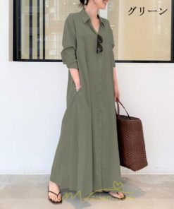 マキシ | ワンピース レディース 春 秋 長袖 ロングワンピース スカート マキシ丈 秋冬 通勤着 可愛い ゆったり 体型カバー カジュアル 綿麻 50代 40代 30代 20代