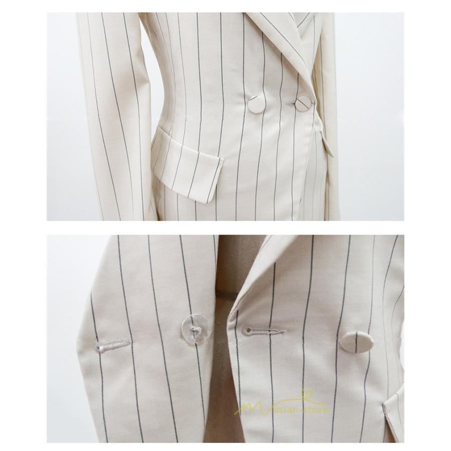 セットアップ | ワンピーススーツ セレモニー スーツ ママ オフィス 通勤用 フォーマル 長袖ジャケット+ノースリーブワンピース レディース 結婚式 ストライプ柄 2点セット