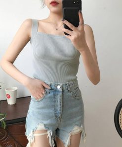 Tシャツ・カットソー | リブニット タンクトップ スクエアネック