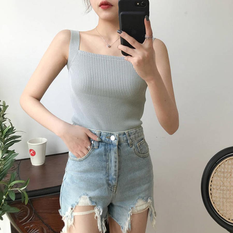 Tシャツ・カットソー | リブニット タンクトップ スクエアネック