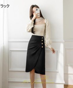 スカート | スリット入り 膝丈 ひざ丈 ひざ下 黒 ベージュ 春夏秋冬 ハイウエスト 脚長 通勤 OL Aライン レディース 美脚 スリット オフィス カジュアル セクシー ボトムス